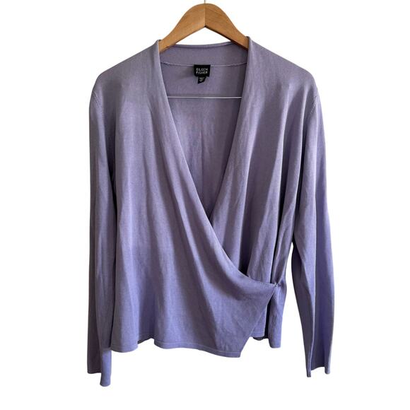 Eileen Fisher Lavender Wrap Sweater M Italian Yarn Viscose Cotton Long Sleeve - Picture 1 of 11